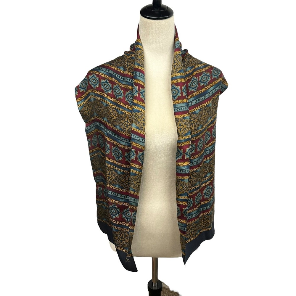 Talbots VTG Silk Scarf Japan Baroque Stripe Jewel Tone Print Classic Elegant
